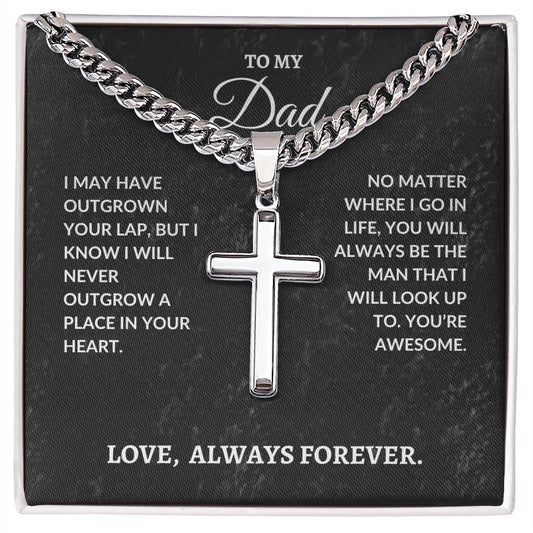 To My Dad Cross Necklace, Stainless Steel Cuban Chain Jewelry, Birthday Gift For Dad, Valentine's Day Gift, Father's Day Gift, Christmas Gift, With Card And Gift Box Packaging