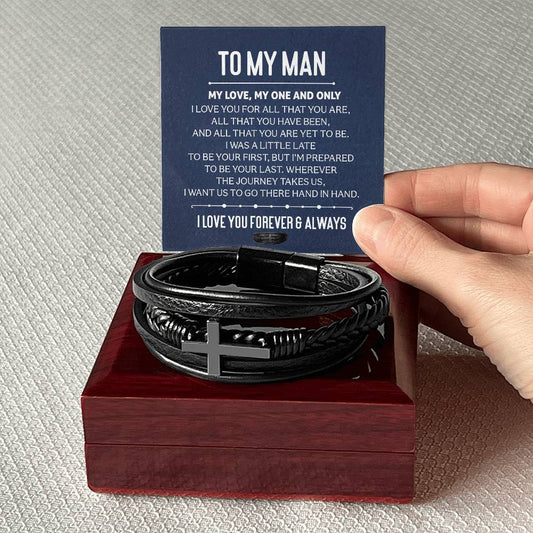 To My Man, Men's Cross Bracelet Husband Gifts from Wife || I Love You Forever and Always Bracelets || Anniversary Birthday Christmas  Gifts for Men, Son and Grandson.
