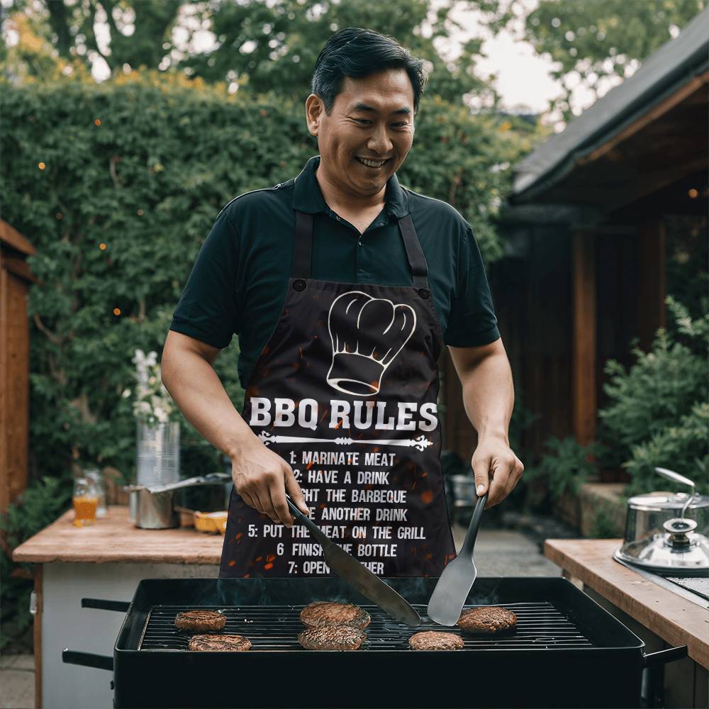 BBO Rules  Grill Apron Father's day Gift - Men's Funny Chef Cooking Grilling BBQ Apron with 2 Pockets - Birthday Father's Day Christmas...