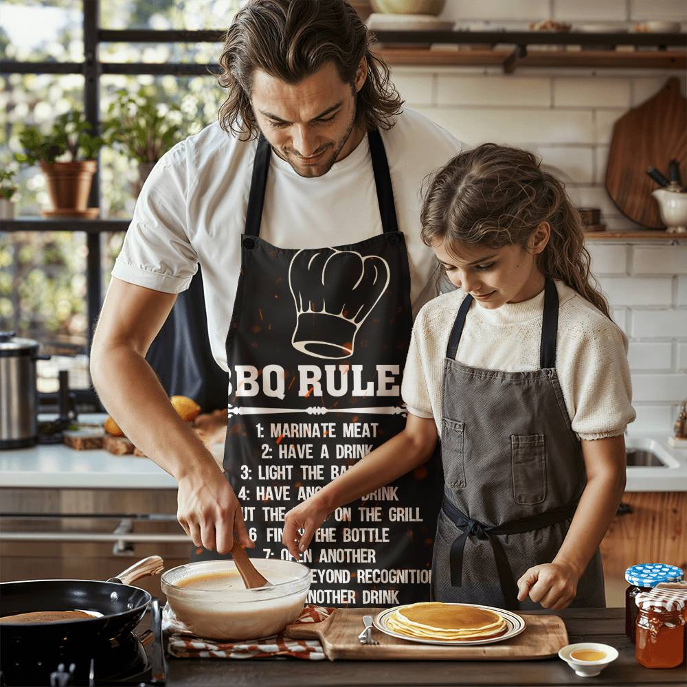 BBO Rules  Grill Apron Father's day Gift - Men's Funny Chef Cooking Grilling BBQ Apron with 2 Pockets - Birthday Father's Day Christmas...
