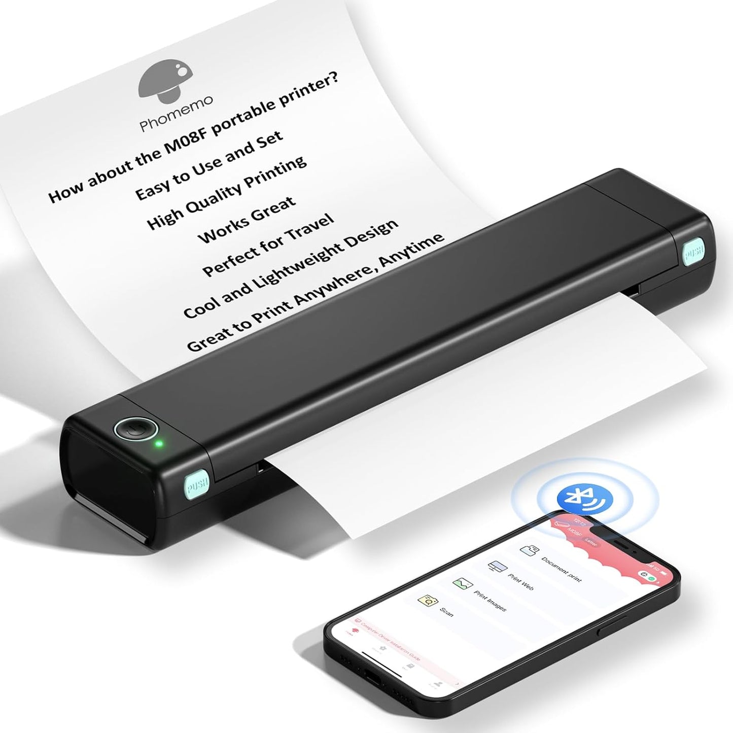 Portable Printer Wireless for Travel, M08F Thermal Printer for Home Use Bluetooth Inkless Printer Support 8.5" X 11" Thermal Paper, Compact Printer Compatible with Android Ios Phone & Laptop