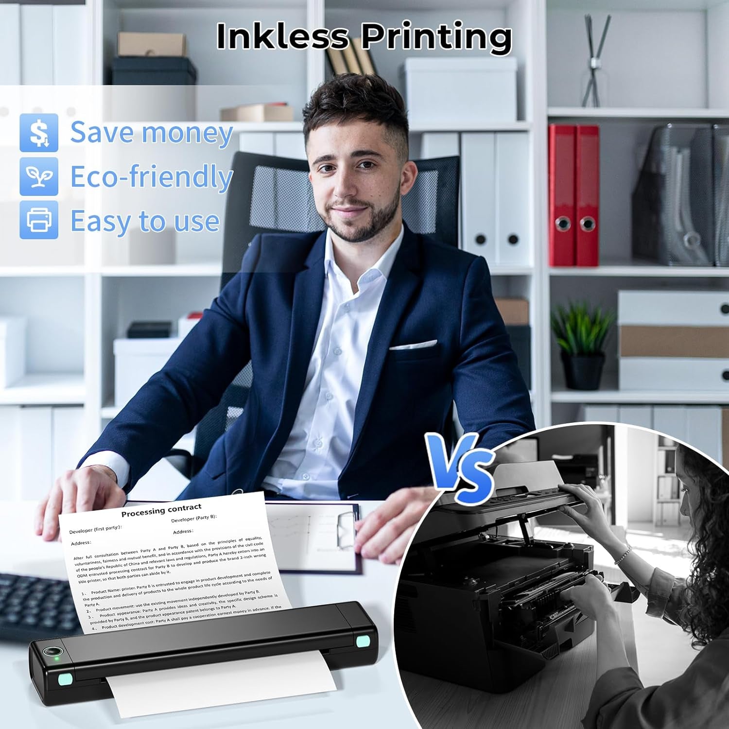 Portable Printer Wireless for Travel, M08F Thermal Printer for Home Use Bluetooth Inkless Printer Support 8.5" X 11" Thermal Paper, Compact Printer Compatible with Android Ios Phone & Laptop