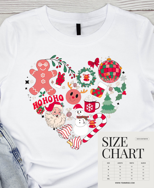 Christmas Heart Sweatshirt, Christmas Love Shirt, Christmas Icons Sweater, Holiday Women Crewneck, Xmas Heart T-Shirt